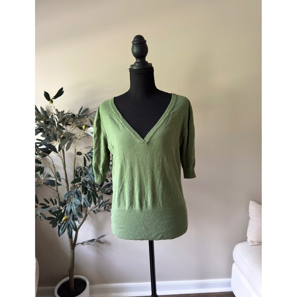 Mossimo Supply Co Womens XL Green V-Neck Short Sleeve Cotton Knit Sweater
